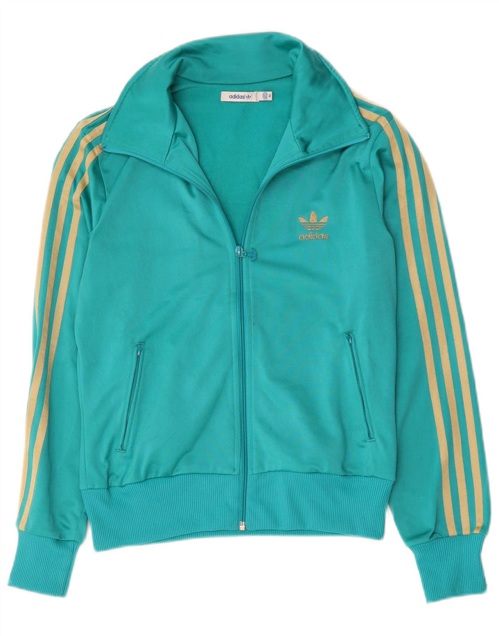 Adidas Womens Graphic Tracksuit Top Jacket IT 46 Medium Green Polyester