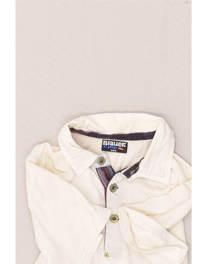 BLAUER Mens Slim Polo Shirt Large White Cotton | Vintage Blauer | Thrift | Second-Hand Blauer | Used Clothing | Messina Hembry 