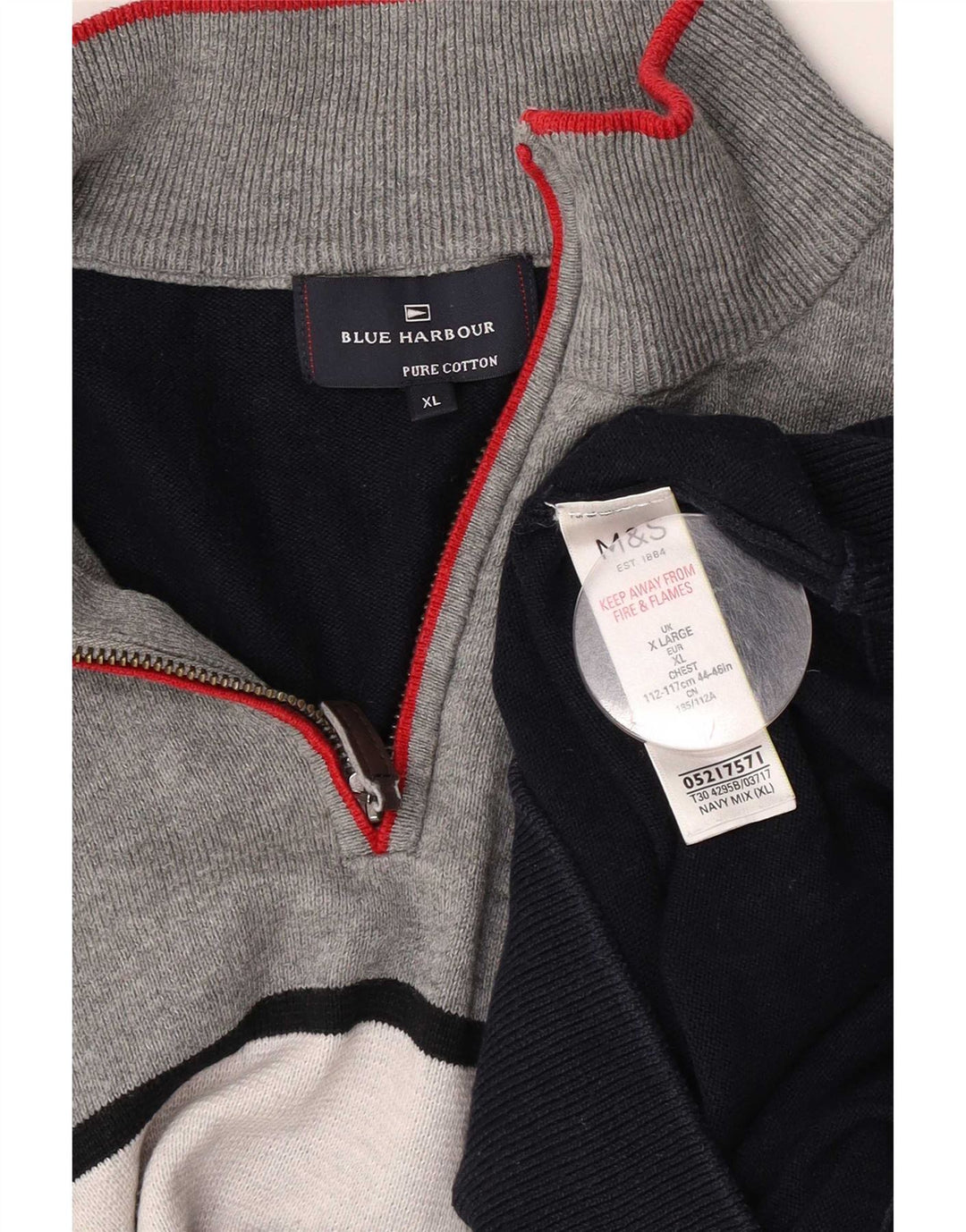 Marks & Spencer Mens Blue Harbour Zip Neck Jumper Sweater XL Navy Blue