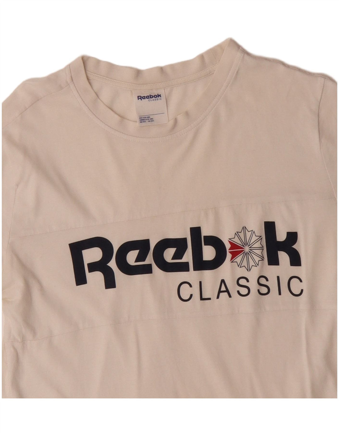 Reebok Womens Graphic T-Shirt Top UK 12 Medium Off White Cotton