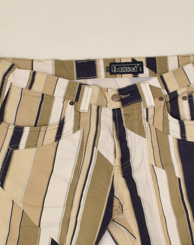 JECKERSON Mens Tapered Capri Trousers W33 L24 Brown Striped Cotton | Vintage Jeckerson | Thrift | Second-Hand Jeckerson | Used Clothing | Messina Hembry 