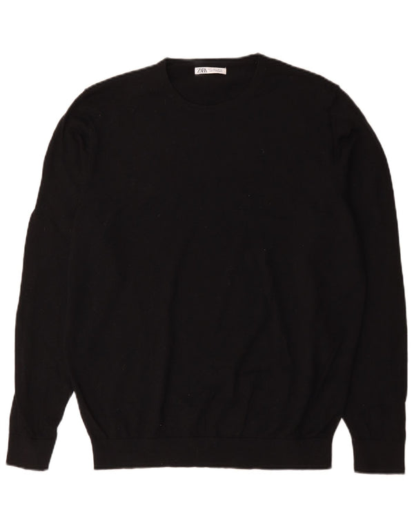 Zara Mens Crew Neck Jumper Sweater Large Black Wool