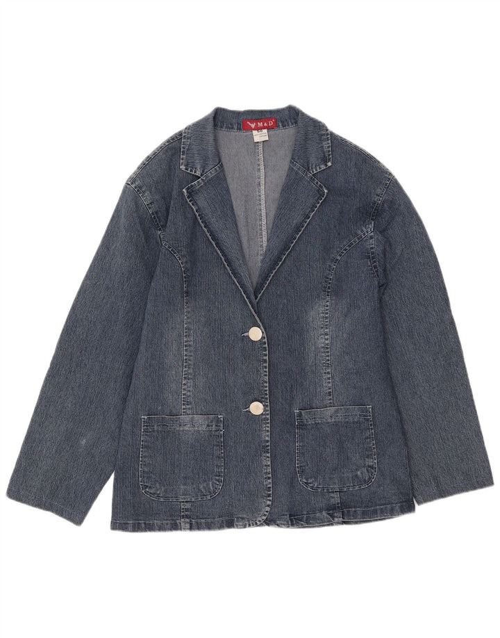 Vintage Womens 2 Button Denim Blazer Jacket IT 50  XL Blue Cotton