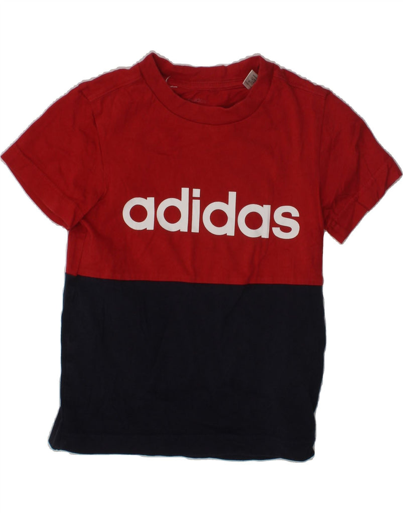 ADIDAS Boys Graphic T-Shirt Top 4-5 Years Red Colourblock Cotton Vintage Adidas and Second-Hand Adidas from Messina Hembry 