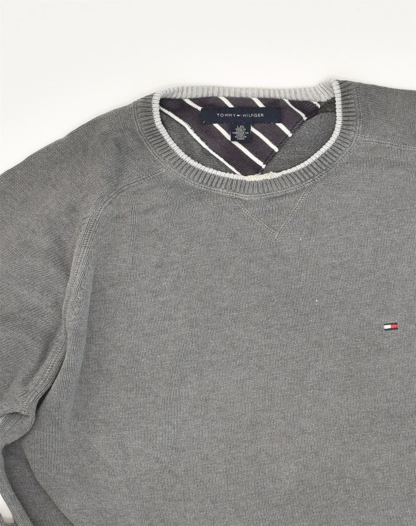 TOMMY HILFIGER Mens Crew Neck Jumper Sweater Large Grey Cotton | Vintage Tommy Hilfiger | Thrift | Second-Hand Tommy Hilfiger | Used Clothing | Messina Hembry 