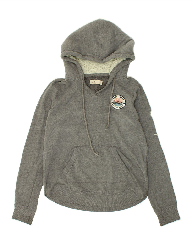 HOLLISTER Womens Graphic Hoodie Jumper UK 14 Medium Grey Cotton | Vintage Hollister | Thrift | Second-Hand Hollister | Used Clothing | Messina Hembry 