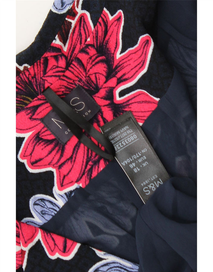 MARKS & SPENCER Womens 3/4 Sleeve Open Blazer Jacket UK 18 XL  Blue Floral Vintage Marks & Spencer and Second-Hand Marks & Spencer from Messina Hembry 