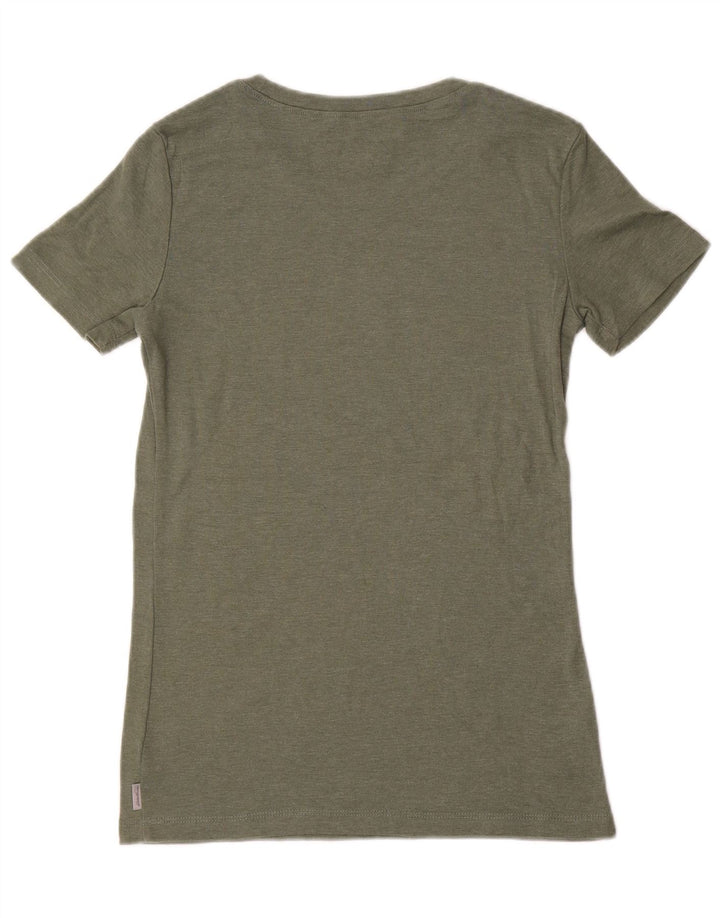 EDDIE BAUER Womens T-Shirt Top UK 10 Small Khaki Cotton