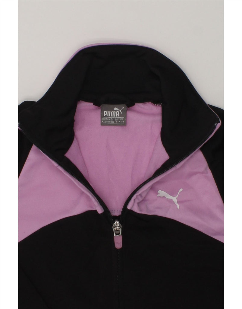 PUMA Girls Graphic Tracksuit Top Jacket 4-5 Years Black Colourblock | Vintage Puma | Thrift | Second-Hand Puma | Used Clothing | Messina Hembry 