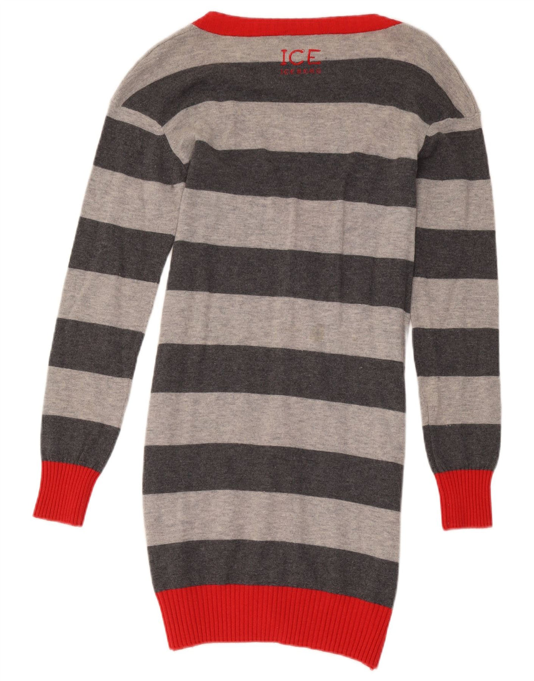 Iceberg Womens Longline Cardigan Sweater UK 10 Small Grey Striped Wool