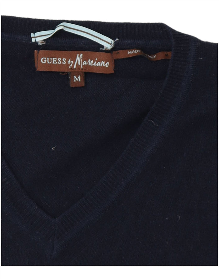 Guess By Marciano Mens V-Neck Jumper Sweater Medium Navy Blue