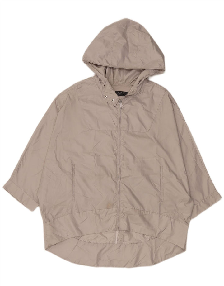 Zara Womens Oversized Hooded 3/4 Sleeve Rain Jacket UK 14 Medium Grey