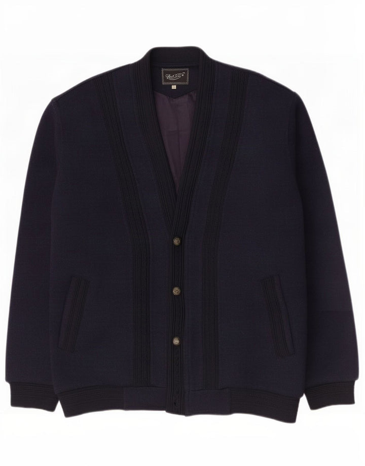 Vintage Mens Knit Bomber Jacket UK 40 Large Navy Blue
