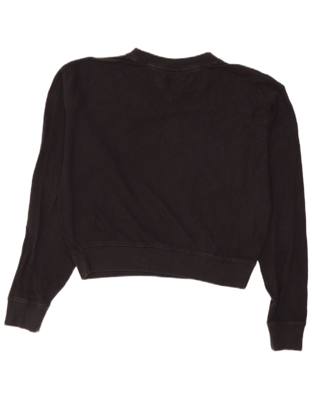 TOMMY HILFIGER Womens Oversized Crop Top Long Sleeve UK 10 Small Black