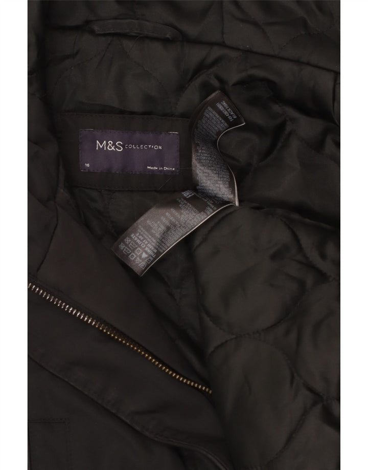 Marks & Spencer Womens Hooded Parka Jacket UK 16 Large Black Polyester