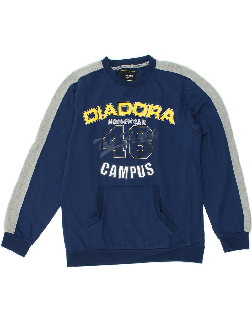 DIADORA Boys Graphic Sweatshirt Jumper 13-14 Years Navy Blue Cotton | Vintage Diadora | Thrift | Second-Hand Diadora | Used Clothing | Messina Hembry 