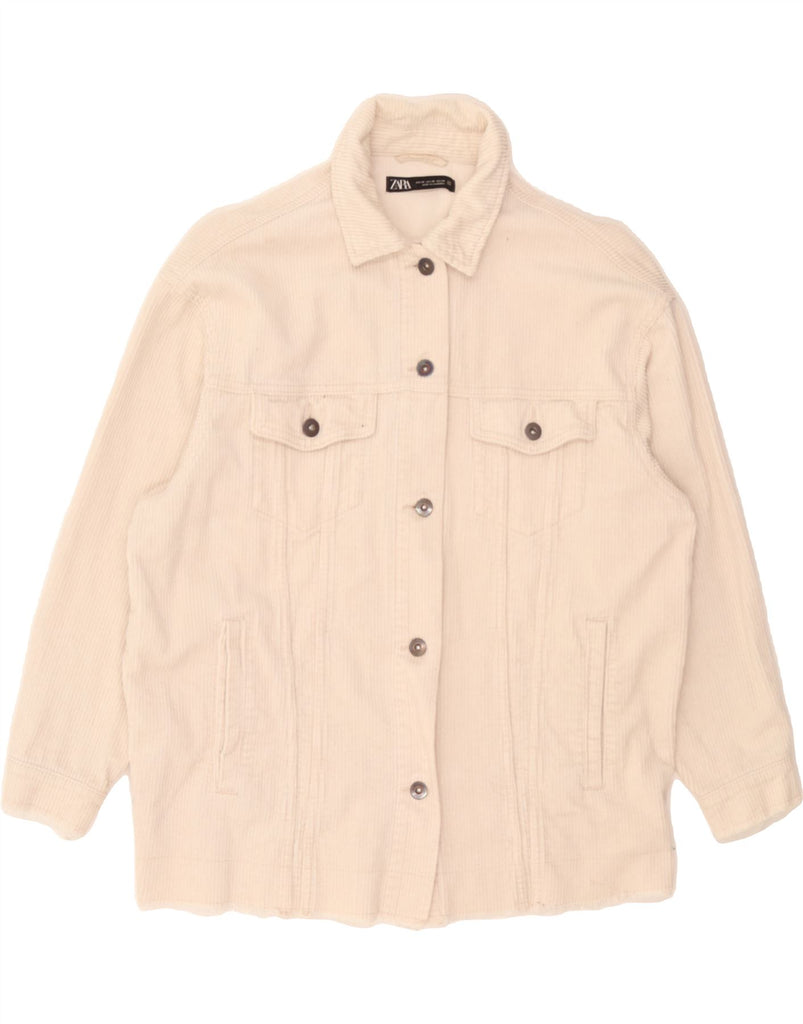 ZARA Womens Oversized Corduroy Jacket UK 6 XS Beige Cotton Vintage Zara and Second-Hand Zara from Messina Hembry 