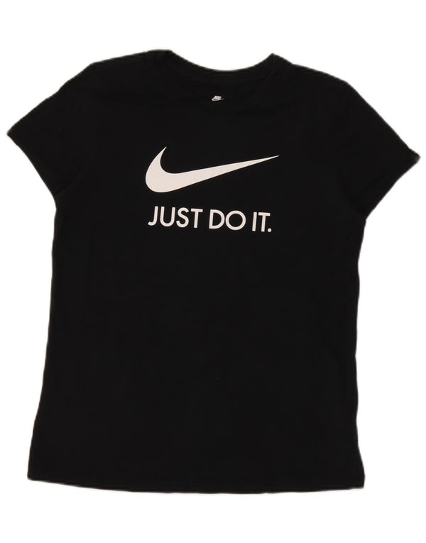Nike Womens Slim Fit Graphic T-Shirt Top UK 14 Large Black Cotton