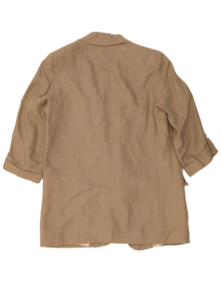 Zara Womens 3/4 Sleeve Open Blazer Jacket UK 14 Medium Beige Linen