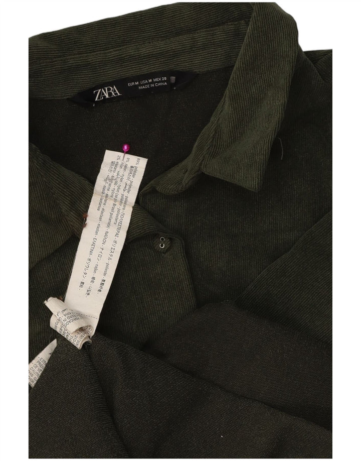 Zara Womens Oversized Corduroy Shirt UK 14 Medium Green Polyester