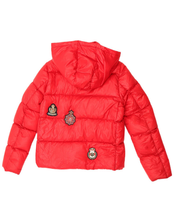 Calvin Klein Jeans Womens Hooded Padded Jacket UK 14 Medium Red Polyester