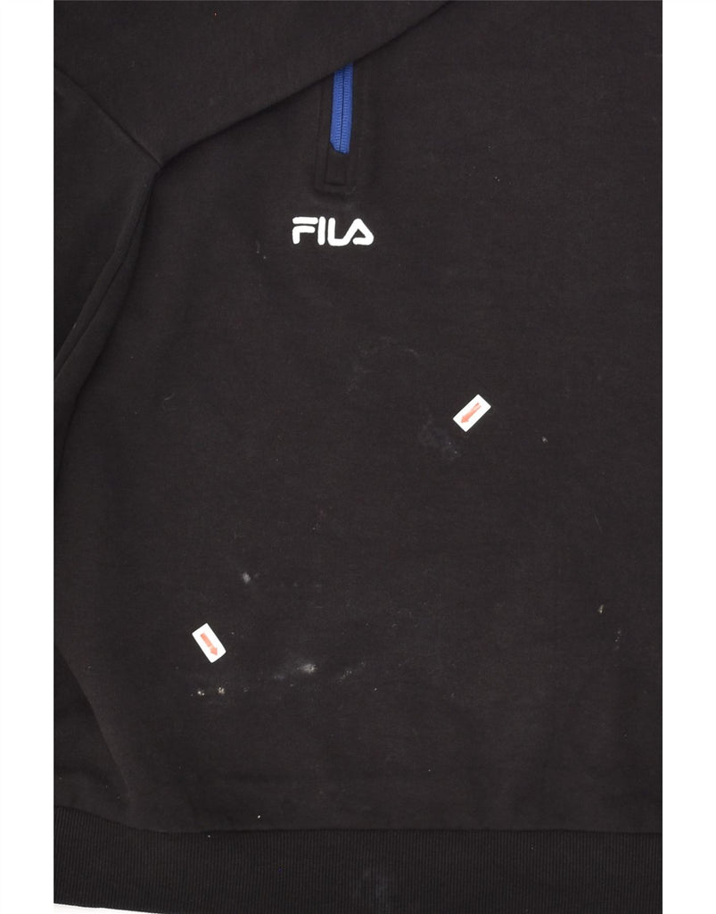 FILA Mens Graphic Zip Neck Sweatshirt Jumper Medium Black Cotton | Vintage Fila | Thrift | Second-Hand Fila | Used Clothing | Messina Hembry 