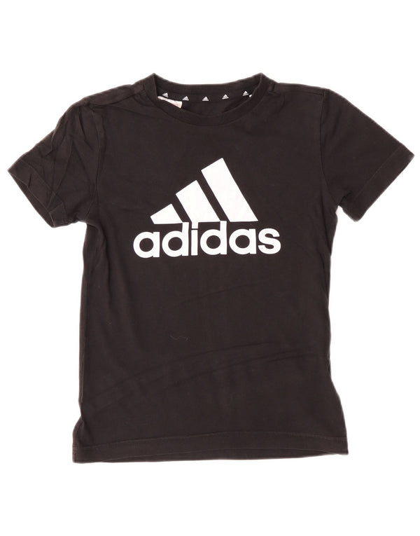 Adidas Boys Graphic T-Shirt Top 9-10 Years Black Cotton