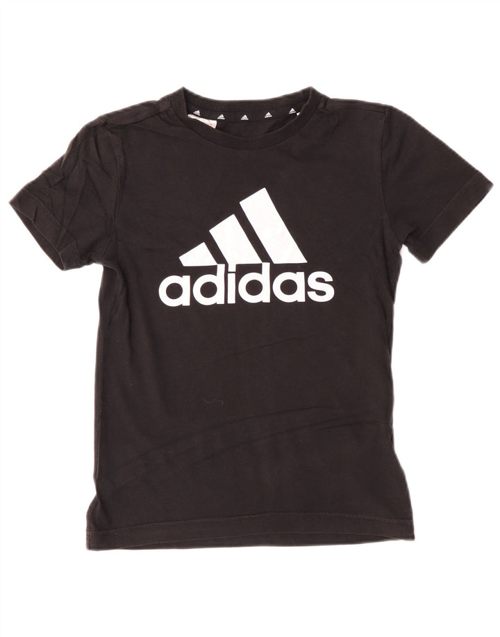 Adidas Boys Graphic T-Shirt Top 9-10 Years Black Cotton