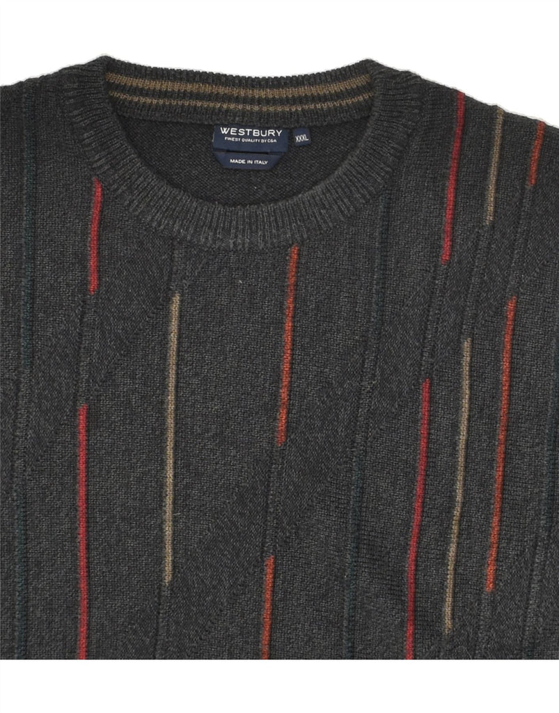 WESTBURY Mens Crew Neck Jumper Sweater 3XL Grey Striped Vintage WESTBURY and Second-Hand WESTBURY from Messina Hembry 