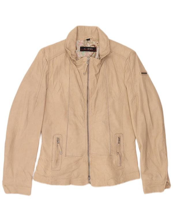 Cabrini Womens Leather Biker Jacket EU 36 Small Beige