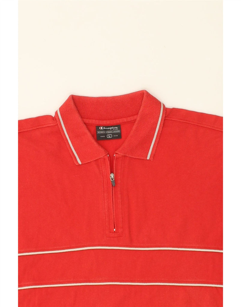 CHAMPION Mens Polo Shirt Large Red Striped Cotton | Vintage Champion | Thrift | Second-Hand Champion | Used Clothing | Messina Hembry 