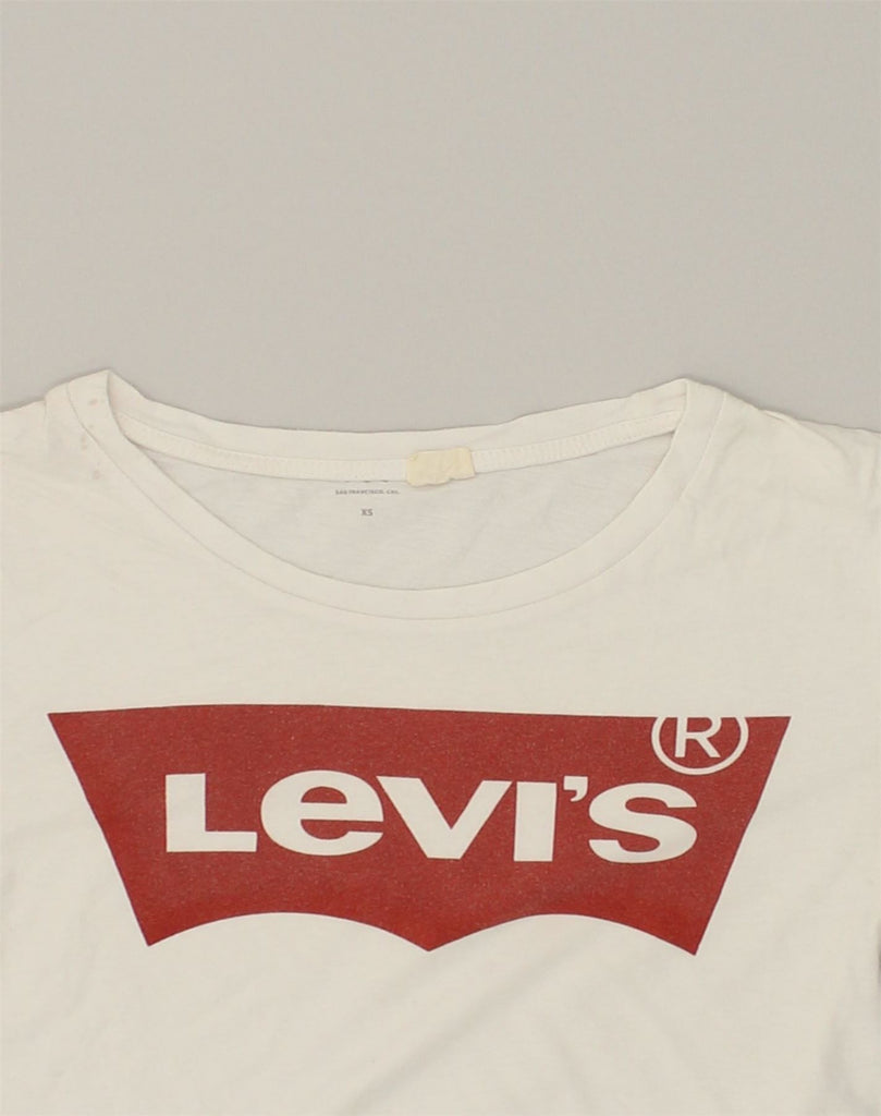 LEVI'S Womens Graphic T-Shirt Top UK 4 XS White Cotton | Vintage Levi's | Thrift | Second-Hand Levi's | Used Clothing | Messina Hembry 