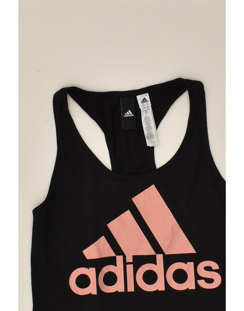 ADIDAS Womens Graphic Vest Top UK 8/10 Small Black Cotton | Vintage Adidas | Thrift | Second-Hand Adidas | Used Clothing | Messina Hembry 