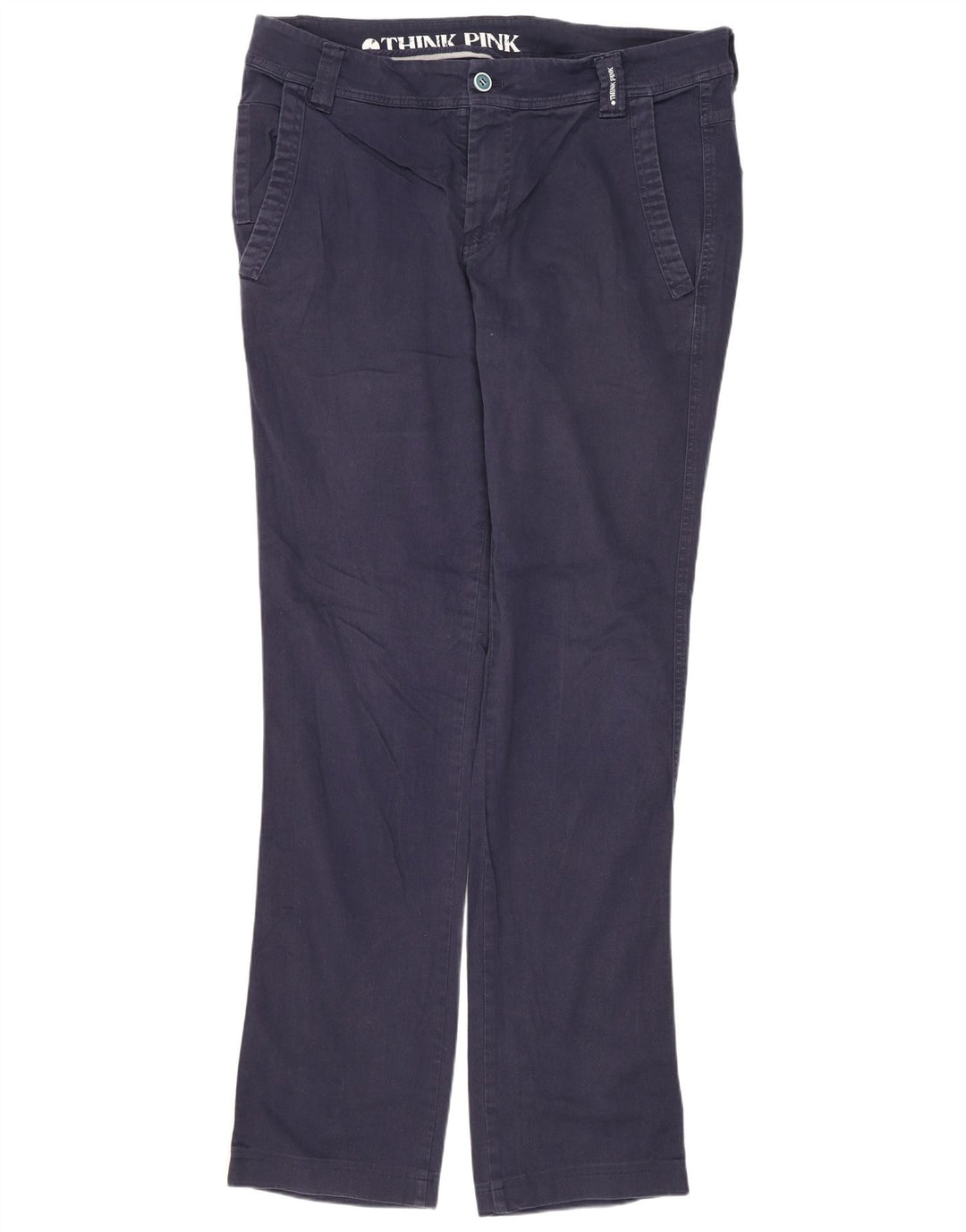 THINK PINK Mens Straight Chino Trousers Large W34 L33 Navy Blue Cotton