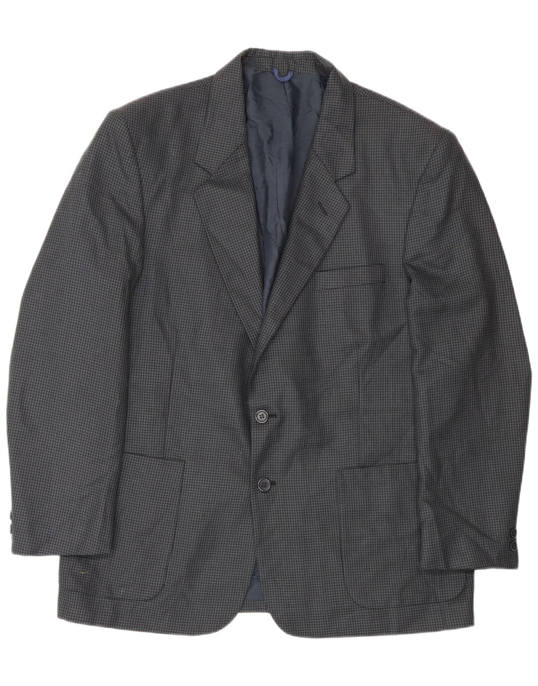 Farah Mens 2 Button Blazer Jacket UK 40 Large Navy Blue Houndstooth Wool