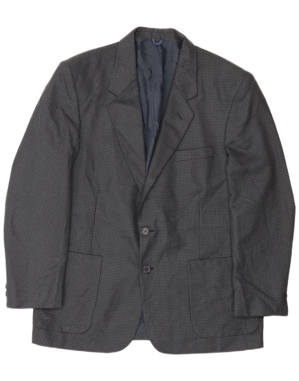 Farah Mens 2 Button Blazer Jacket UK 40 Large Navy Blue Houndstooth Wool