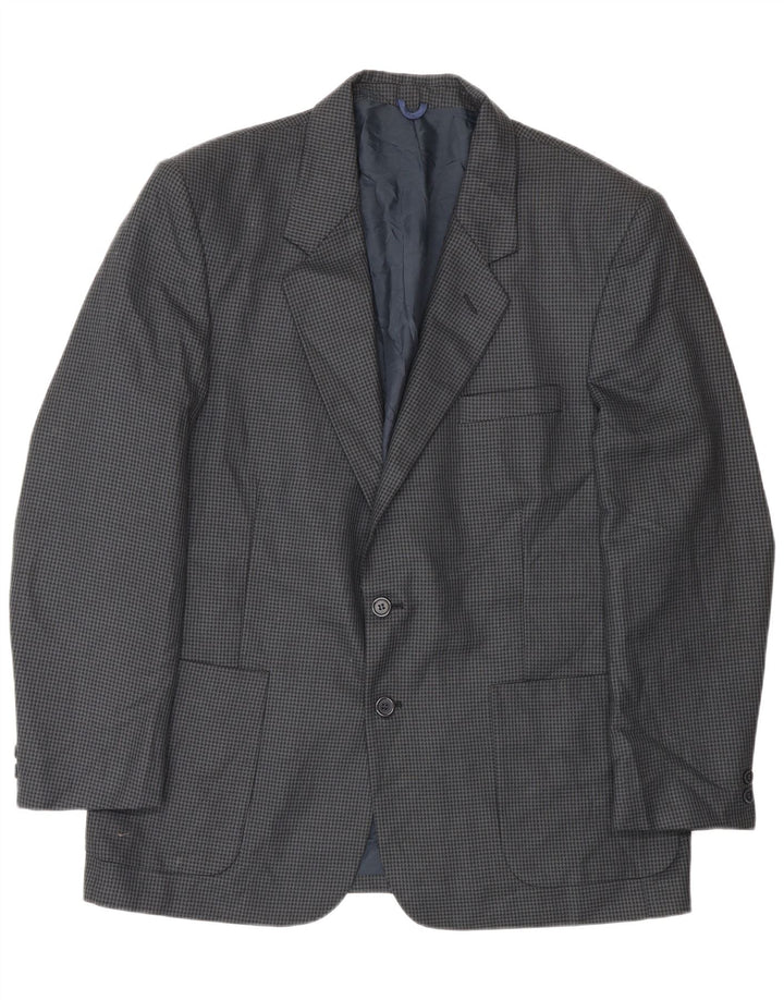 Farah Mens 2 Button Blazer Jacket UK 40 Large Navy Blue Houndstooth Wool