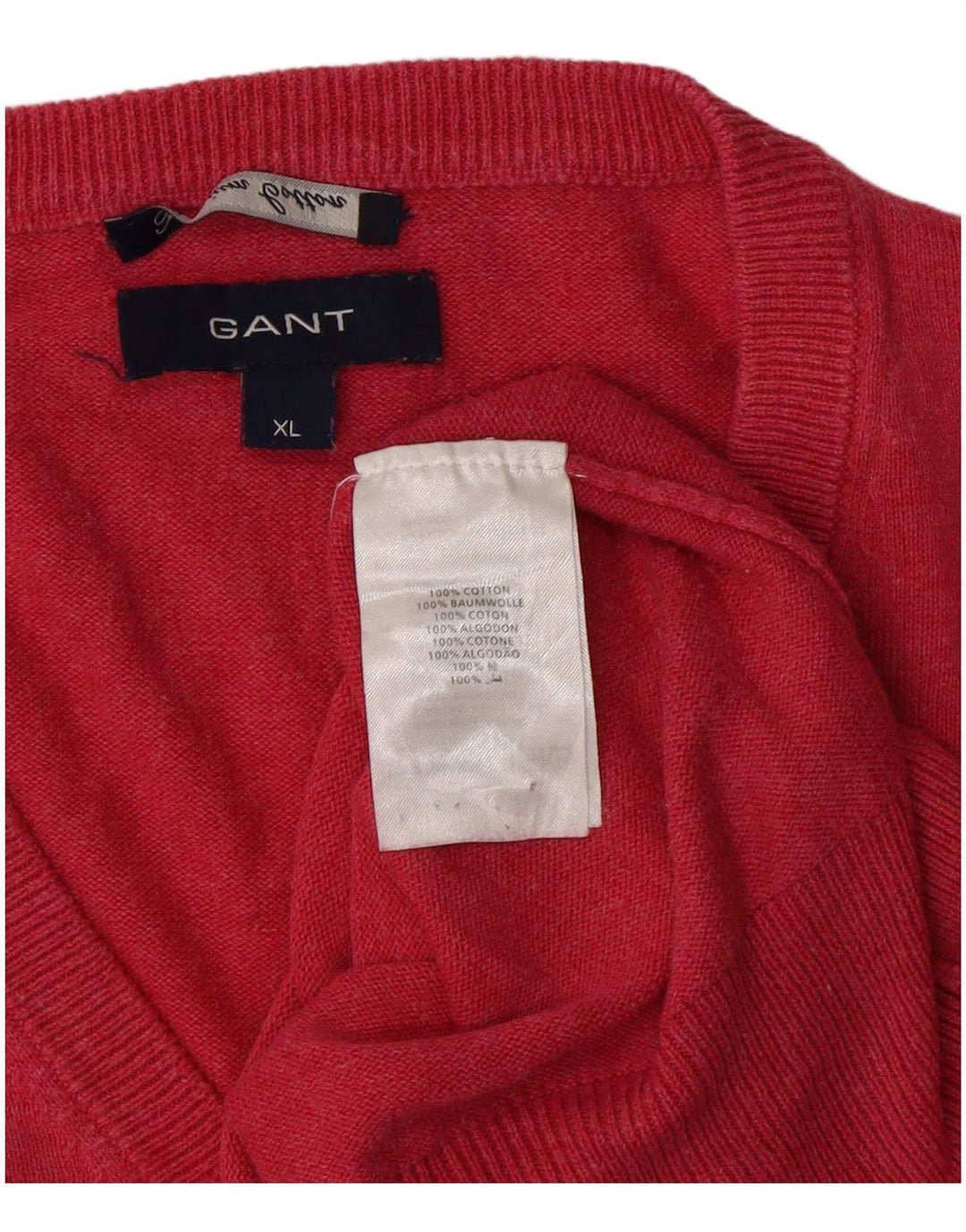 GANT Mens V-Neck Jumper Sweater XL Pink Cotton
