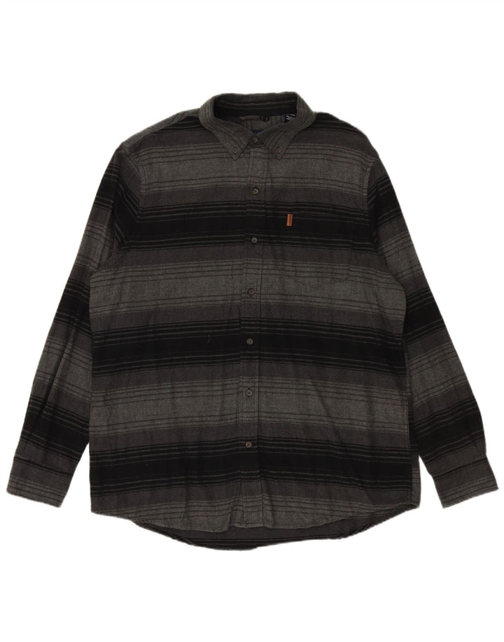 CHAPS Mens Grant Fit Flannel Shirt XL Grey Striped Cotton