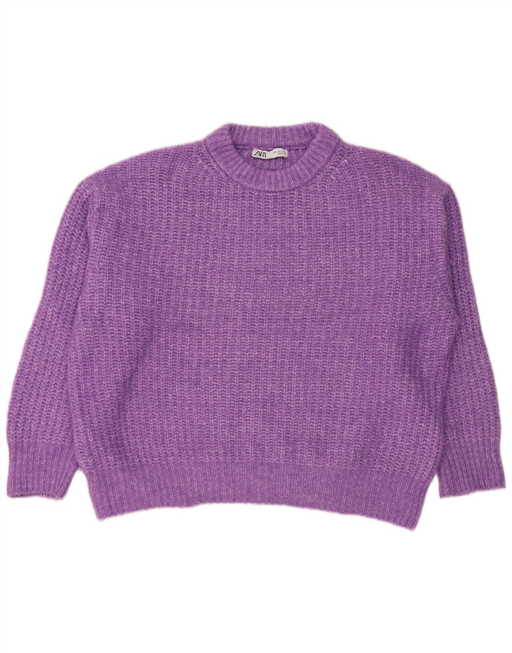 Zara Womens Oversized Crew Neck Jumper Sweater UK 16 Large Purple Polyester