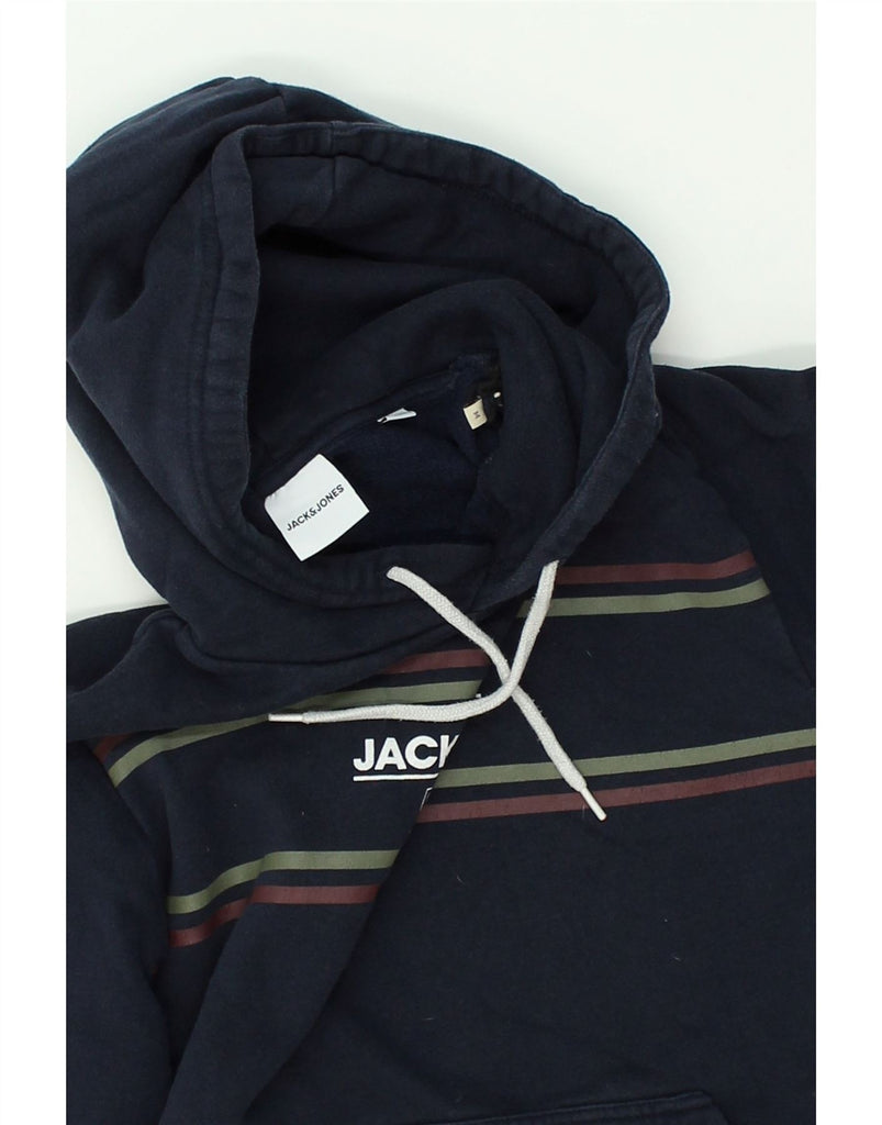 JACK & JONES Mens Graphic Hoodie Jumper Medium Navy Blue Cotton | Vintage Jack & Jones | Thrift | Second-Hand Jack & Jones | Used Clothing | Messina Hembry 