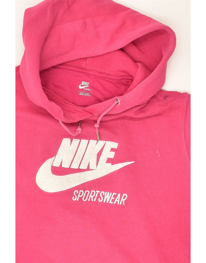 NIKE Womens Graphic Hoodie Jumper UK 14 Large Pink Cotton | Vintage Nike | Thrift | Second-Hand Nike | Used Clothing | Messina Hembry 