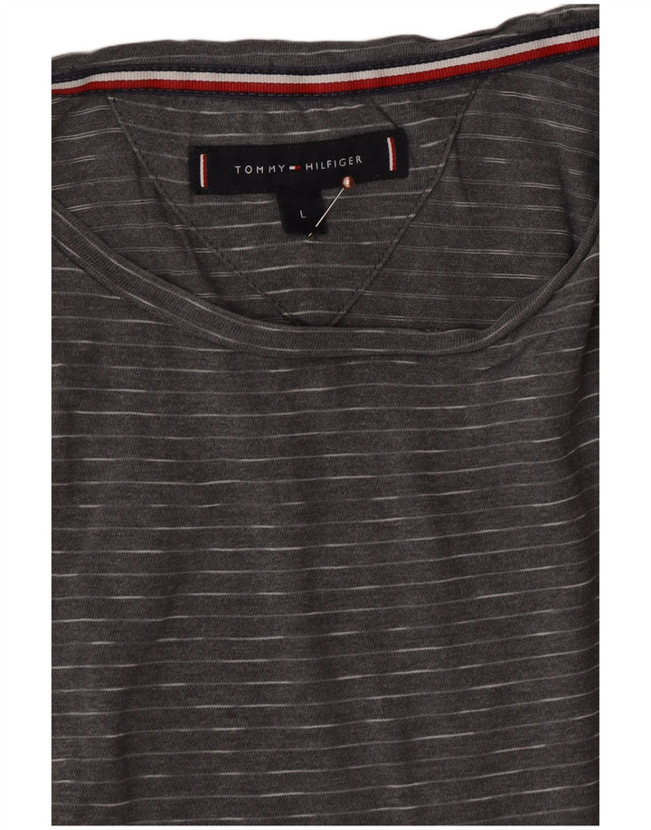 TOMMY HILFIGER Mens T-Shirt Top Large Grey Pinstripe