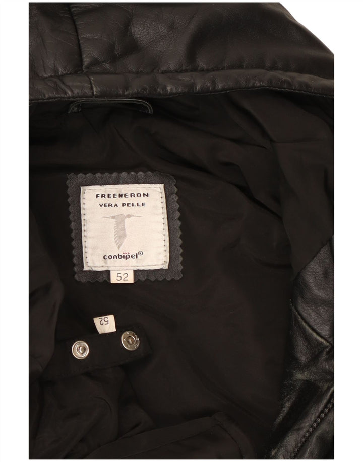Conbipel Mens Hooded Leather Jacket IT 52 XL Black Leather