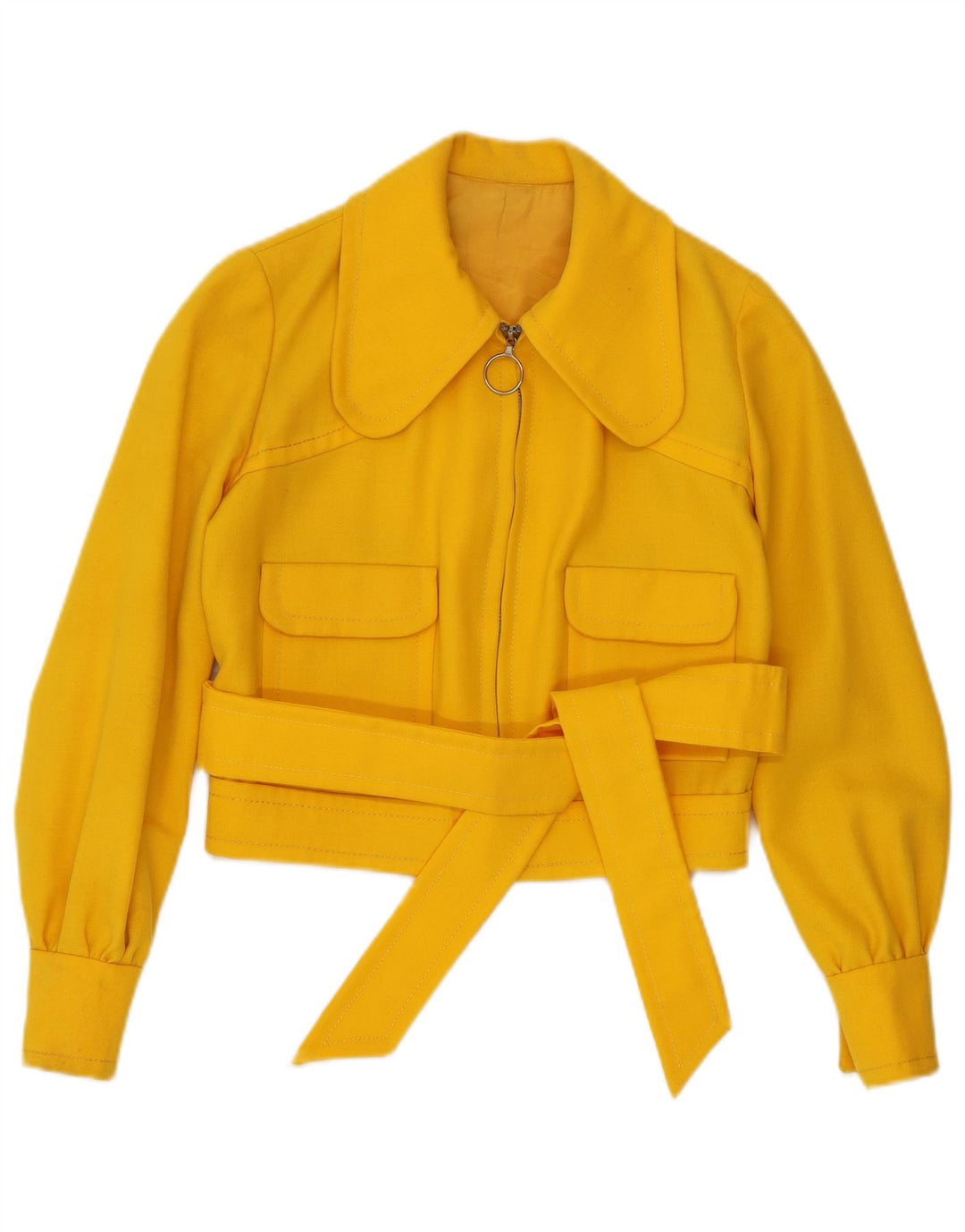 VINTAGE Womens Crop Bomber Jacket UK 8 Small Yellow