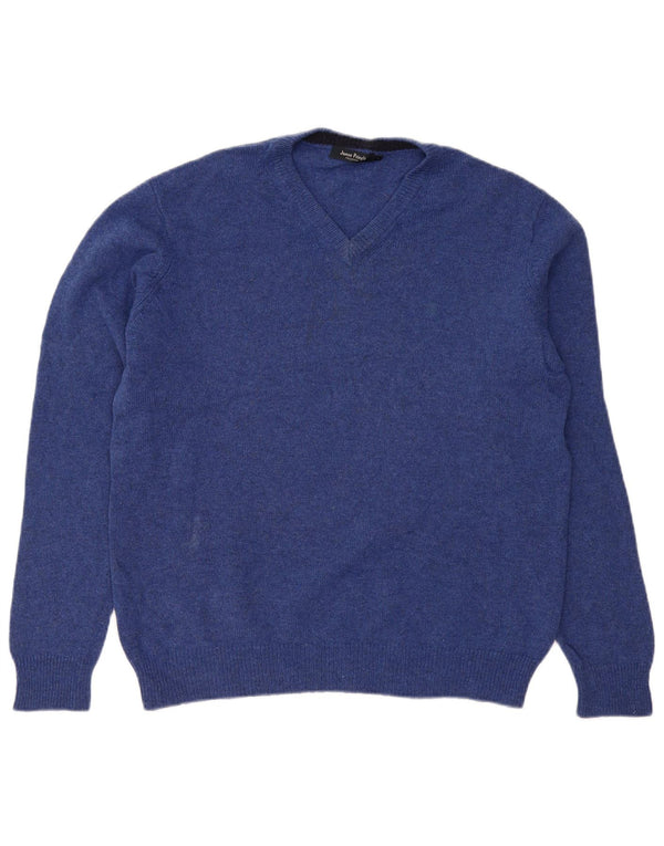 JAMES PRINGLE Mens V-Neck Jumper Sweater Large Blue New Wool