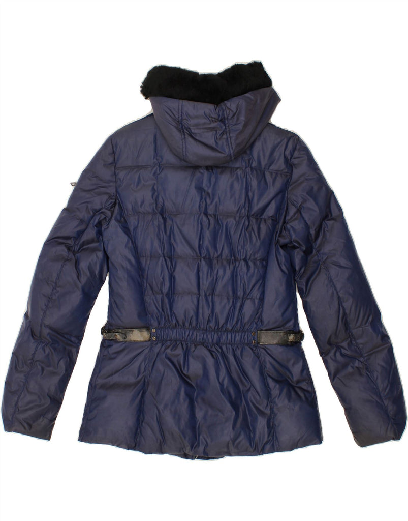 GEOX RESPIRA Womens Hooded Padded Jacket UK 12 Medium Navy Blue Polyester Vintage Geox Respira and Second-Hand Geox Respira from Messina Hembry 