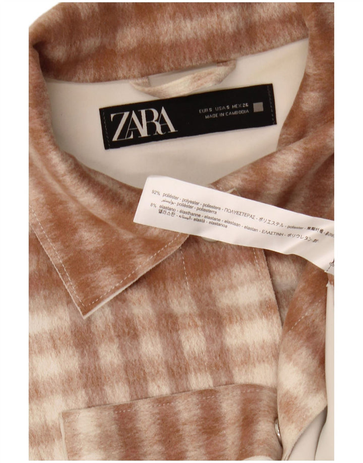 Zara Womens Oversized Flannel Shirt UK 10 Small Brown Check Polyester