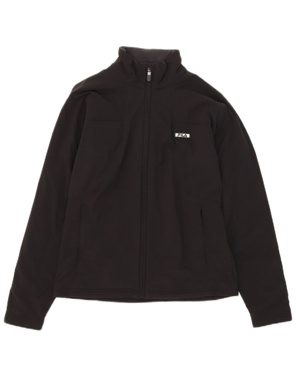 Fila Womens Tracksuit Top Jacket UK 14 Large Black Nylon