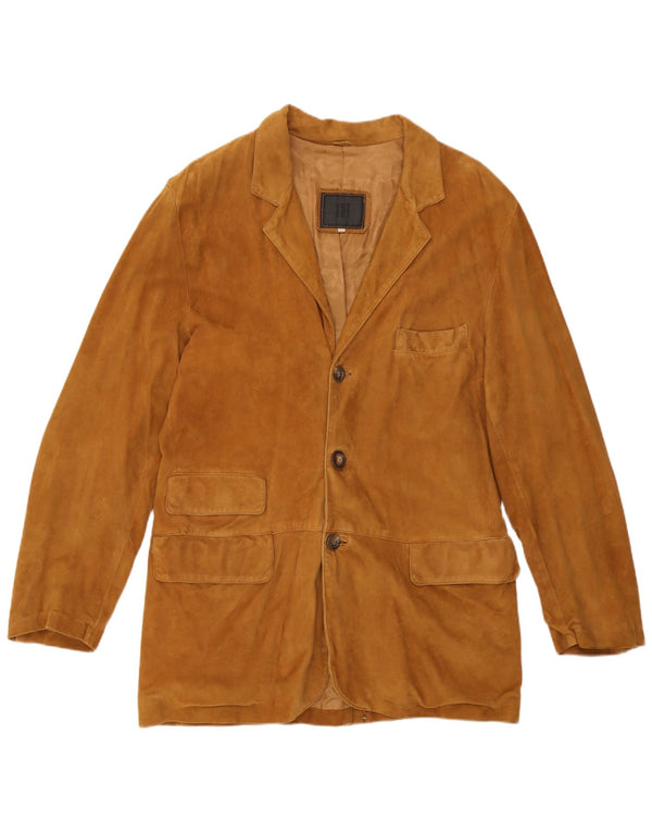 Vintage Mens 3 Button Suede Blazer Jacket IT 50 Large Brown Leather